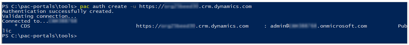 Ejemplo de cómo autenticarse en un entorno de Dataverse usando Microsoft Power Platform CLI