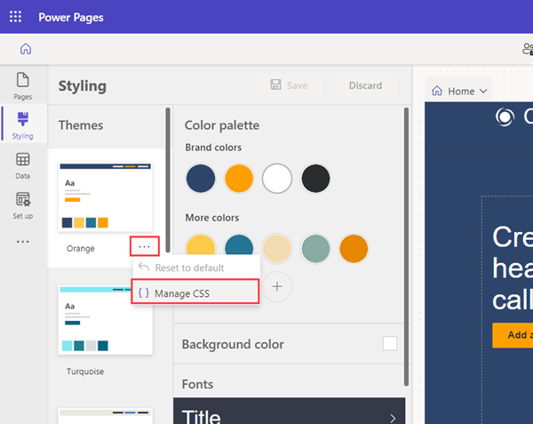 Abra el panel para gestionar CSS desde el espacio de trabajo Estilos.