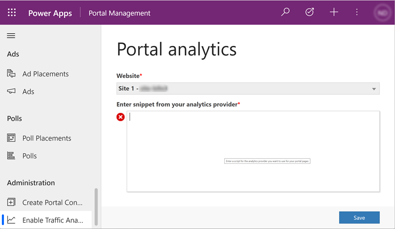 Habilitación del análisis de tráfico mediante la aplicación Portal Management.