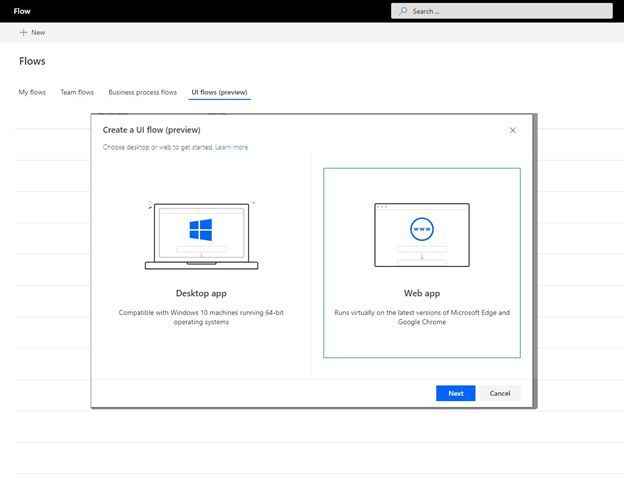 Paso 1 de flujos de interfaz de usuario para aplicaciones web