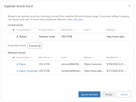 Cuadro de diálogo Detección de duplicados