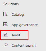 Captura de pantalla de la selección de Auditoría en el menú  Microsoft Purview en Soluciones.