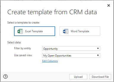 Página Crear plantilla de Excel.