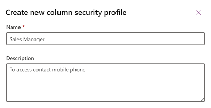 Captura de pantalla que muestra cómo crear un nuevo perfil de seguridad de columna.