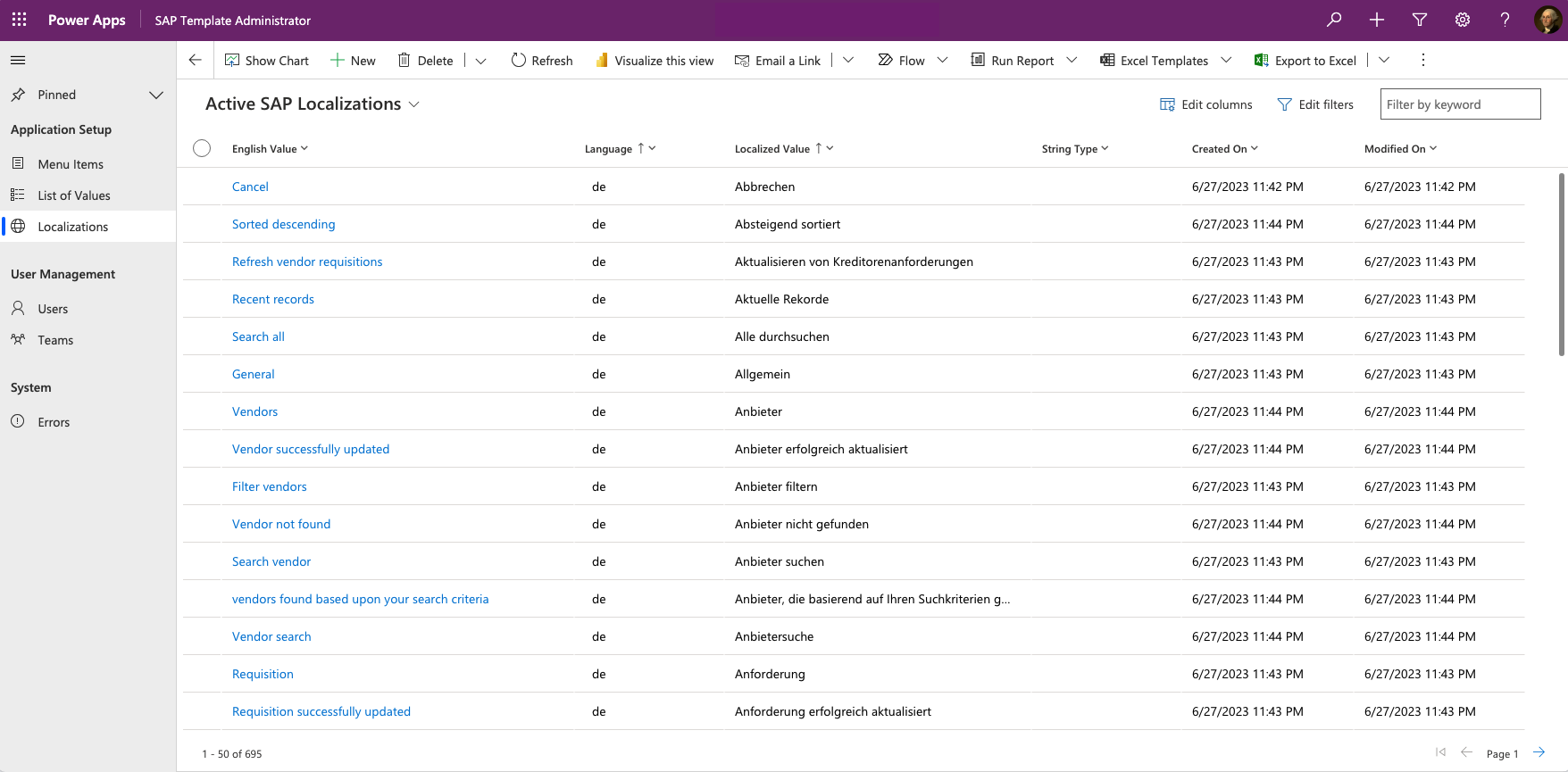 Administre las localizaciones de cadenas de SAP.