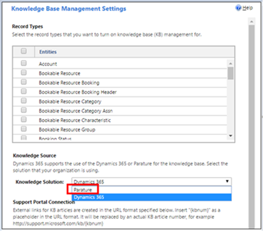 Cuadro de diálogo Configuración de la administración de Knowledge Base.