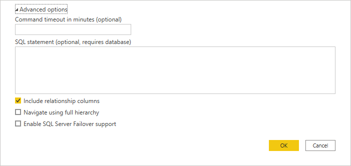 Visualización de opciones avanzadas disponibles en Power Query.