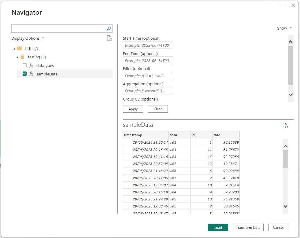 Captura de pantalla que muestra la página de vista previa de KX Insights Enterprise.