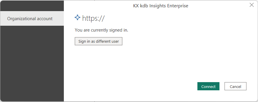 Captura de pantalla que muestra el elemento emergente de inicio de sesión de KX Insights Enterprise.