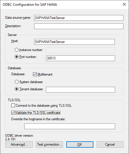 Configure la configuración de ODBC.