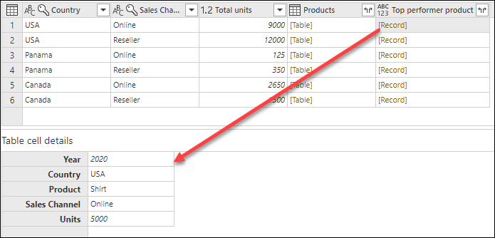 Captura de pantalla del resultado de la fórmula de columna personalizada con Table.Max.