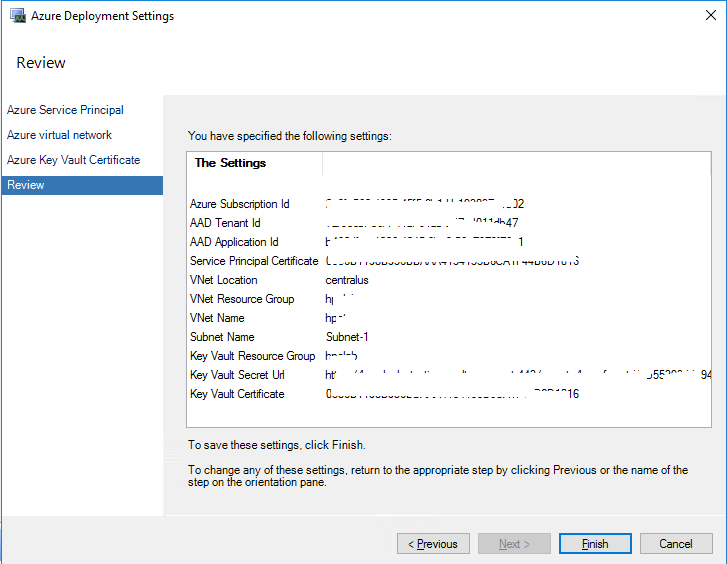 asistente para la configuración de implementación de Azure