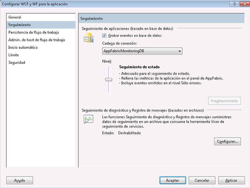 Configurar Seguimiento de AppFabric
