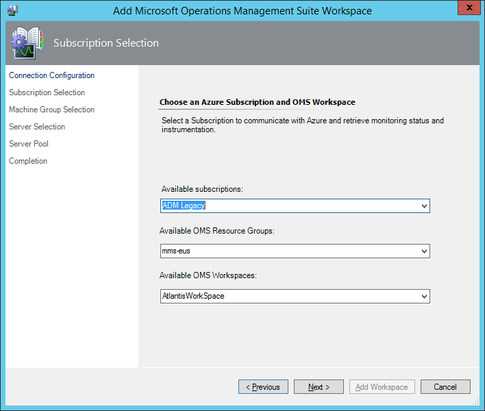 Área de trabajo de configuración de Operations Manager