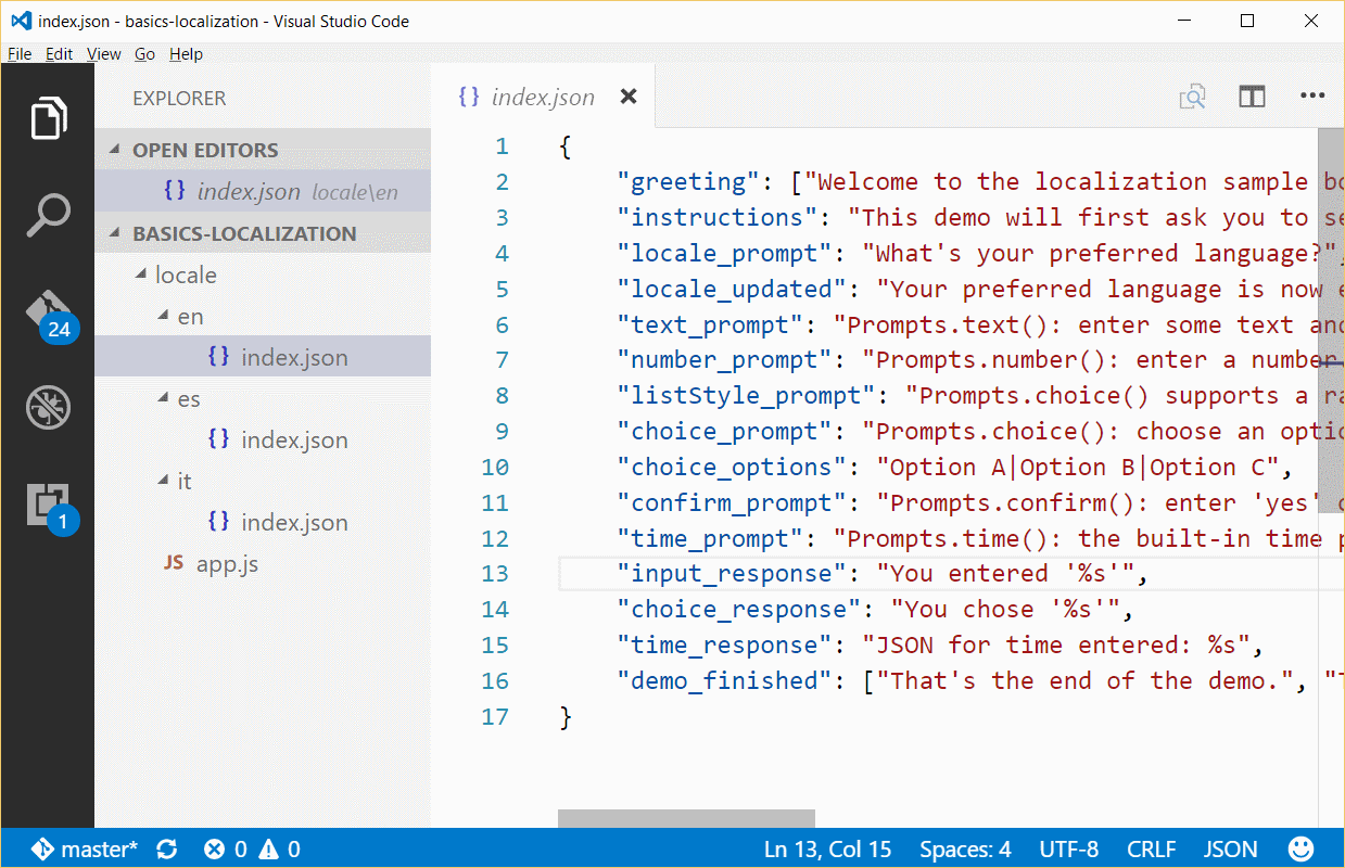 Directory structure for three locales