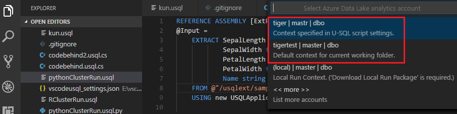 Cuenta, base de datos y esquema establecidos como el contexto predeterminado