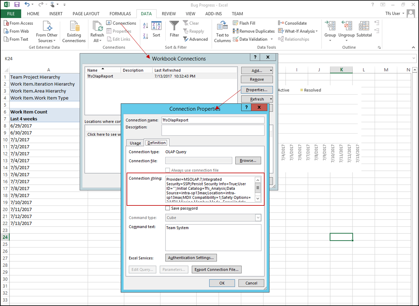 TFS/SharePoint Integration - Update Excel Chart - Step 1