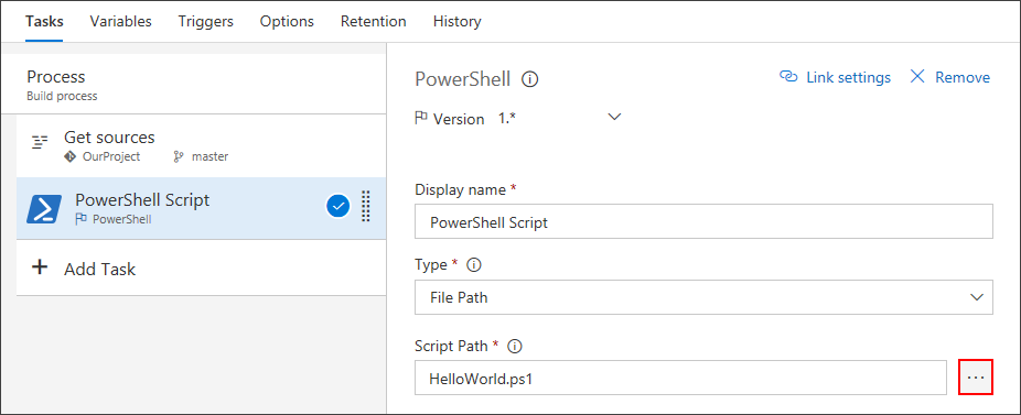 Select the PowerShell task