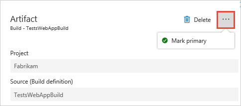 Screenshot showing how to set a primary source artifact.