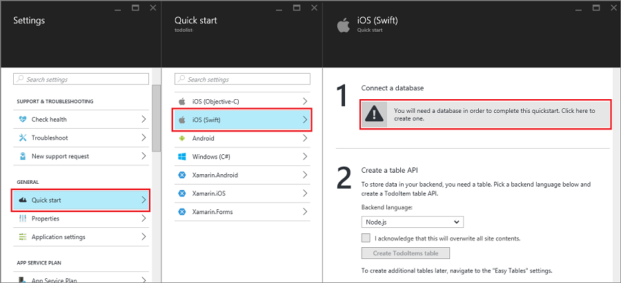 Selecciones para conectarse a una base de datos