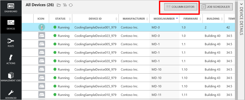 Editor de columnas en la lista de dispositivos