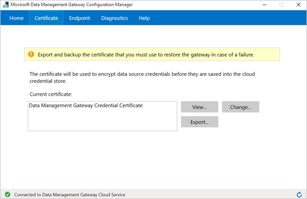 Cambio del certificado de puerta de enlace