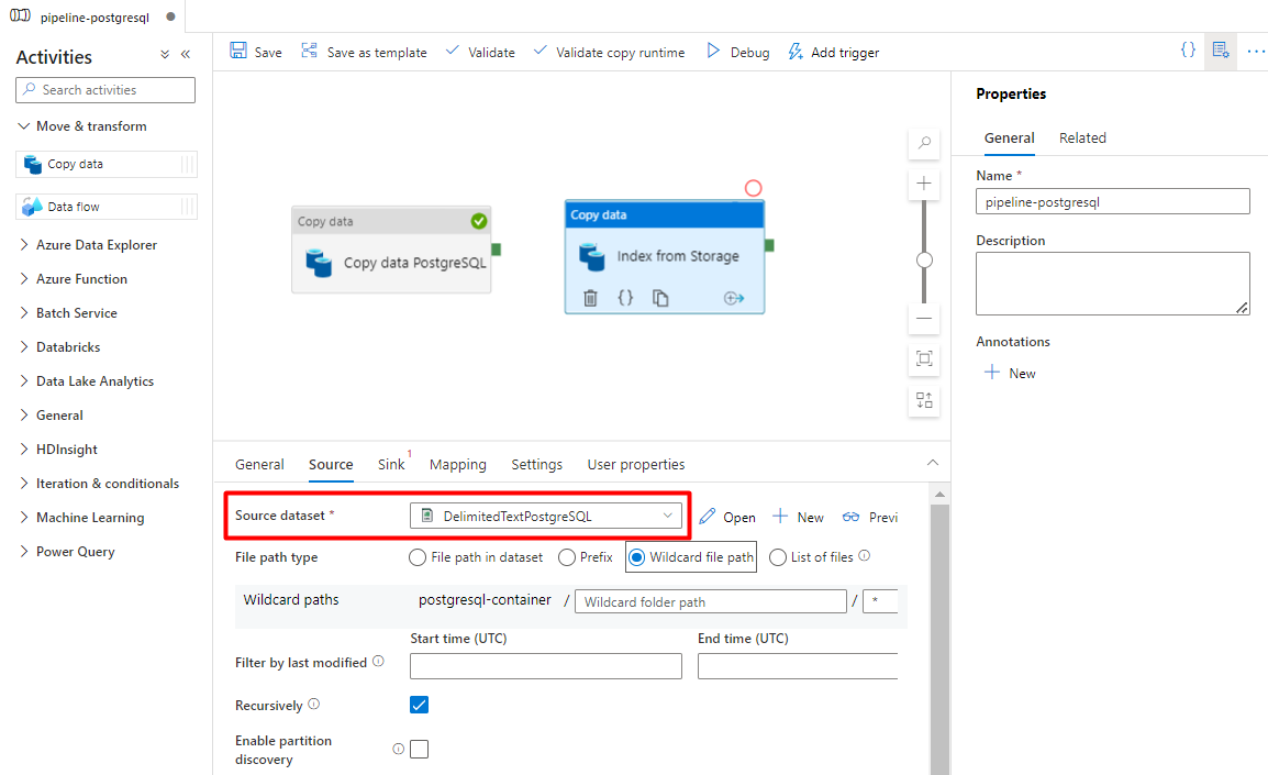 Captura de pantalla que muestra cómo configurar Source para la indexación de Storage en el índice de Azure Cognitive Search.