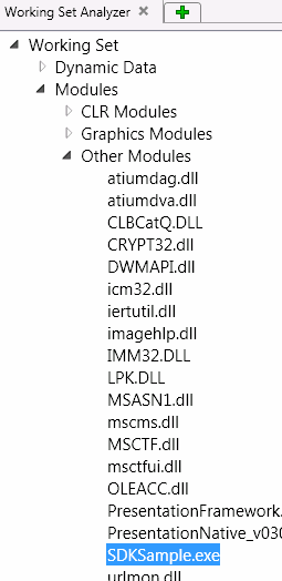 Categorías de uso de Working Set Analyzer