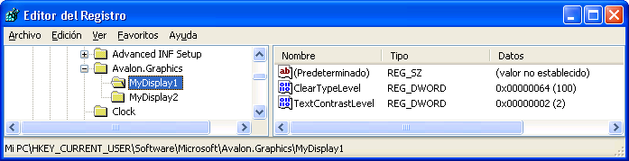 Configuración de ClearType en el Editor del Registro