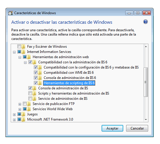 Configuración de la compatibilidad con la administración de IIS 6.0.