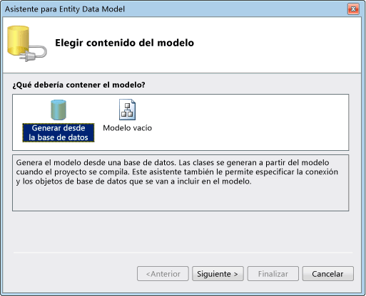 Cliente de servicio de dominio de ASP.NET: cuadro de diálogo Elegir contenido del modelo