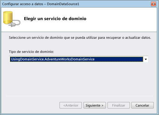 Cliente de servicio de dominio de ASP.NET: cuadro de diálogo Elegir servicio de dominio