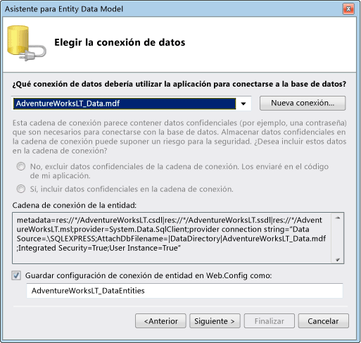 Cliente de servicio de dominio de ASP.NET: cuadro de diálogo Elegir conexión de datos