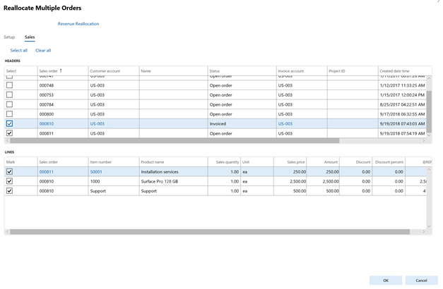 Multiple sales order reallocation