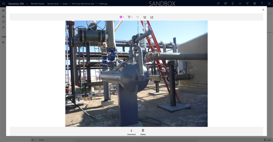 Experiencia de la aplicación Interfaz unificada de Dynamics 365 Remote Assist para visualizar y editar imágenes de activos