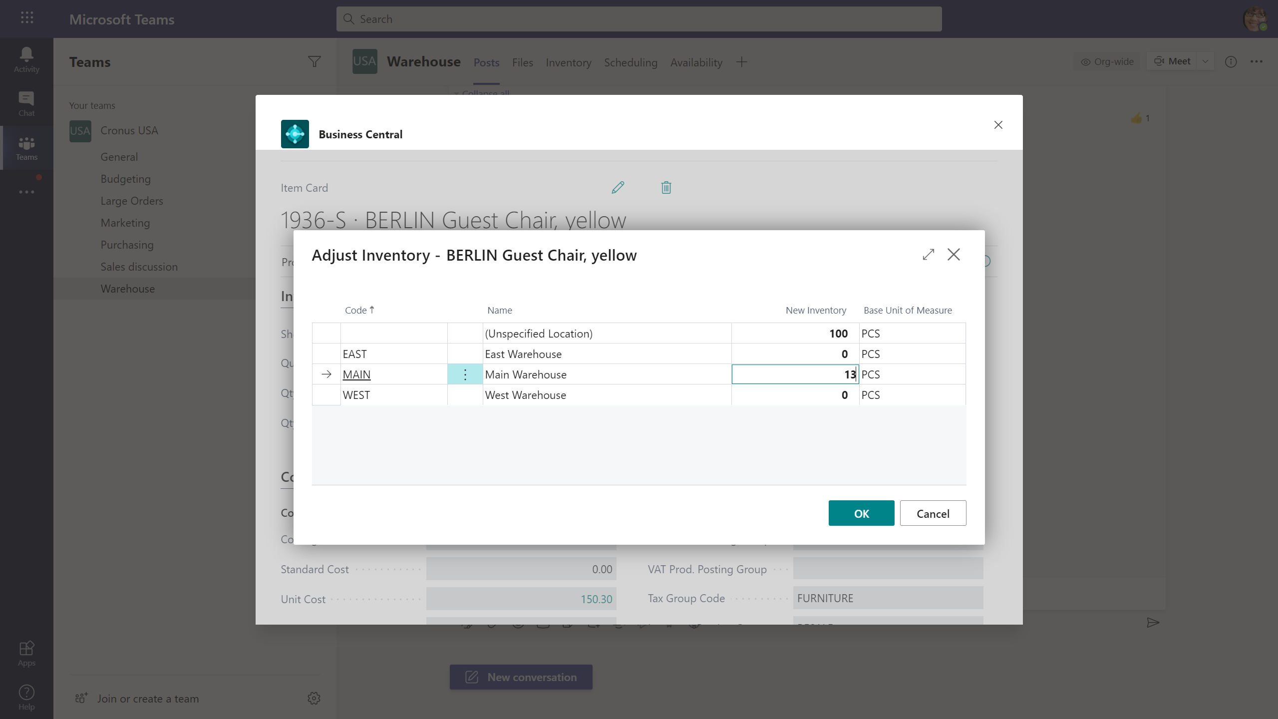 Ver los detalles de los registros de Business Central directamente desde Microsoft Teams