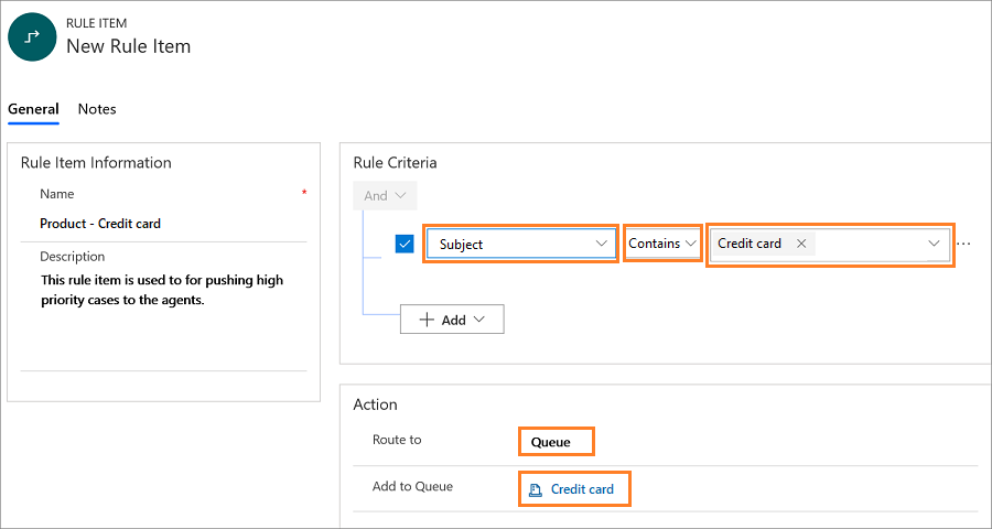 New Rule Item values.