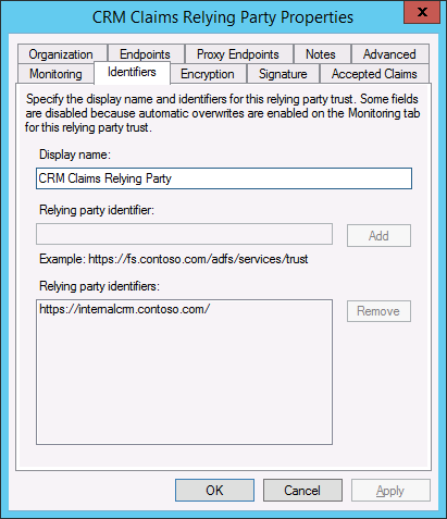 Identifiers for internal