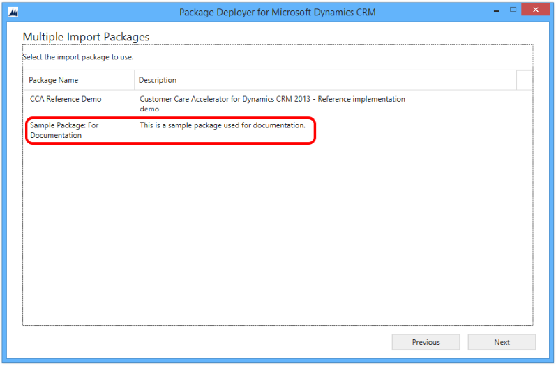 Seleccione el paquete en la herramienta Package Deployer