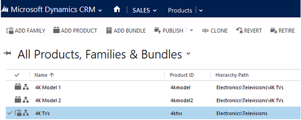 Crear una familia de productos en Dynamics CRM