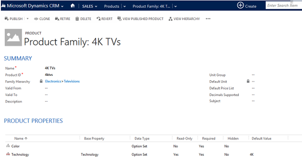 Describir una familia de productos en Dynamics CRM