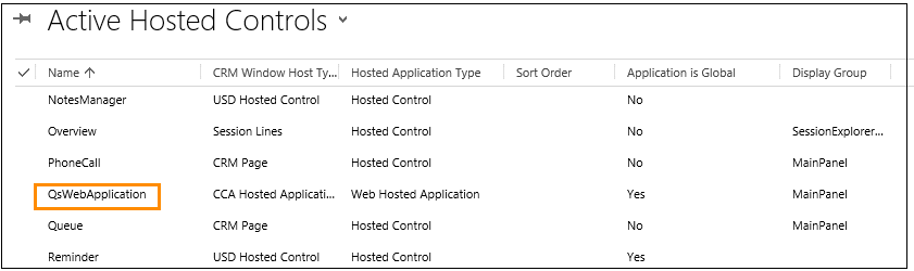 Lista de controles hospedados en Dynamics 365