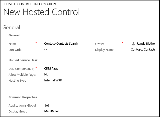 Cree control hospedado para mostrar contactos