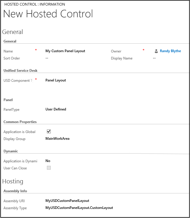 Definición de control hospedado de panel personalizado