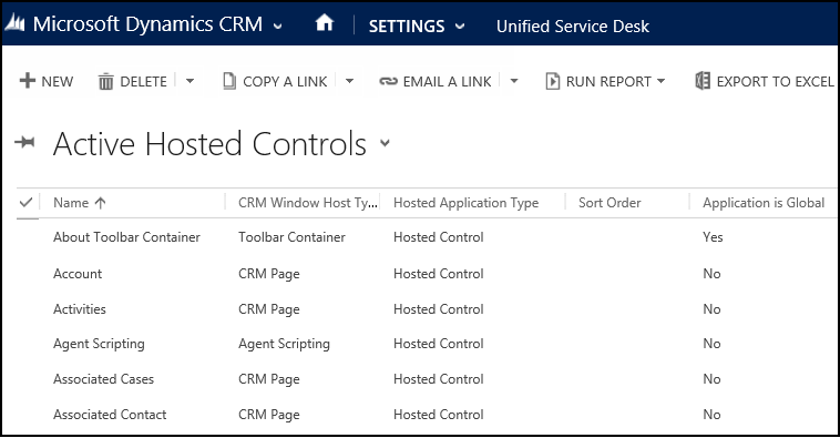 Lista de controles hospedados en Unified Service Desk