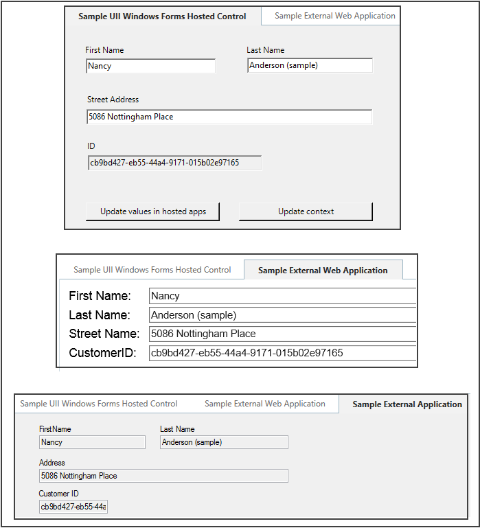 Controles de ejemplo en USD con información de contacto