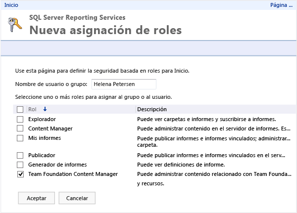 Elegir la asignación de roles para el usuario o grupo