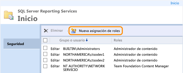 Abrir nueva asignación de roles de SSRS