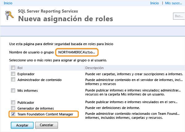 Asignar usuario a un rol en el Administrador de informes