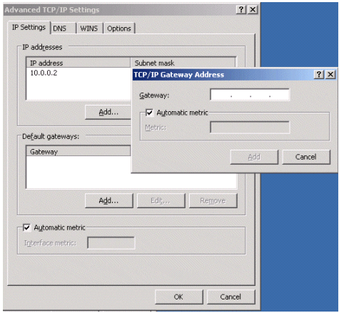 The TCP/IP Gateway Address dialog box